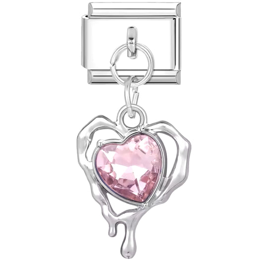 Colgante corazón doble circón corazón rosa - Charm Italiano