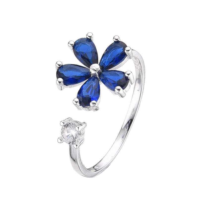 Anillo de Flor Azul Ajustable