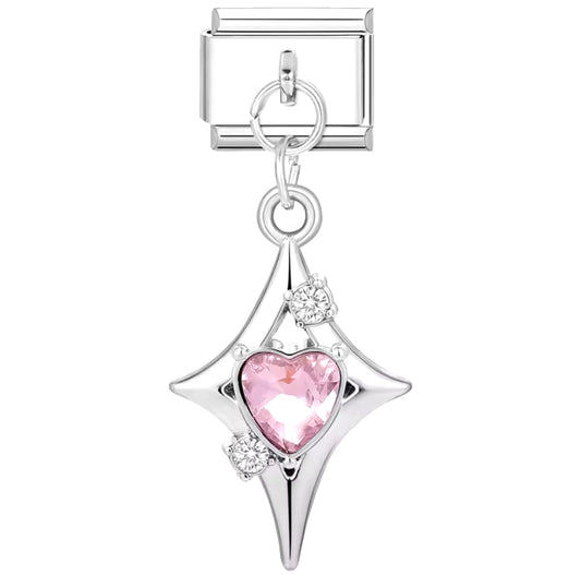 Colgante estrella con circón de corazón rosa - Charm Italiano