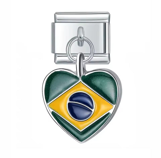 Bandera Brasil - Charm Italiano colgante